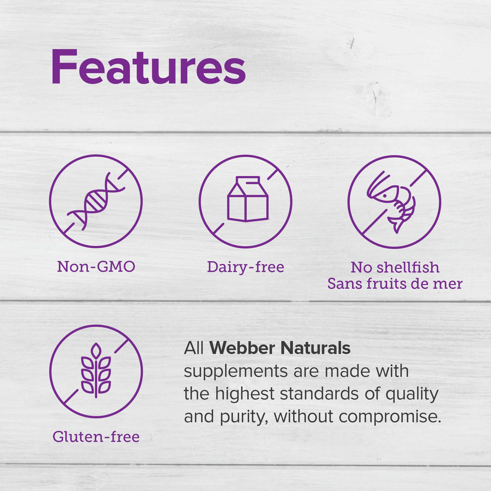 Webber Naturals cod liver softgels close-up highlighting 1100 mg per softgel.