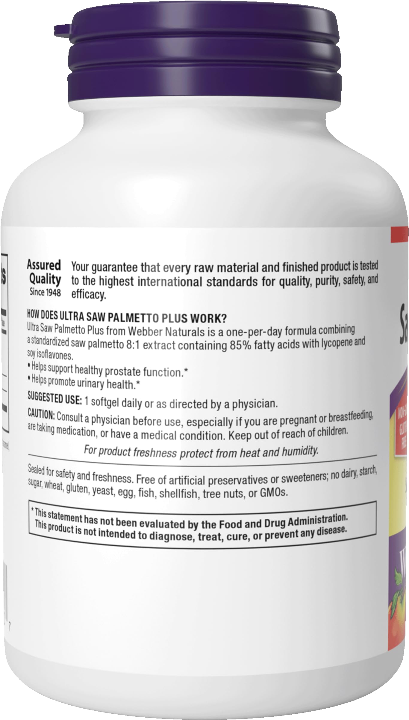 Webber Naturals Ultra Saw Palmetto Plus bottle top view with label clarity