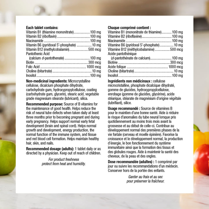 Webber Naturals Vitamin B100 Complex Time Release tablets closeup for daily use.