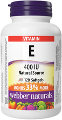 Webber Naturals Vitamin E softgels bottle front for antioxidant protection
