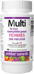Webber Naturals Women's Most Complete Multi bottle label highlights complete daily vitamins and minerals for women.