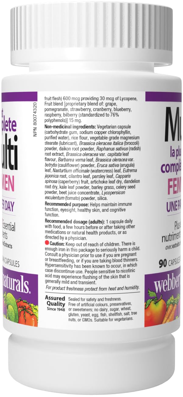 Webber Naturals Women's Most Complete Multi bottle on kitchen counter ready for daily use.