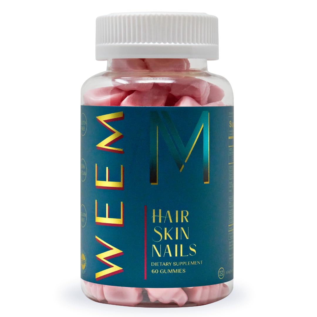 WEEM Hair Skin Nails Gummies pack shot shows vegan vitamins for healthy hair