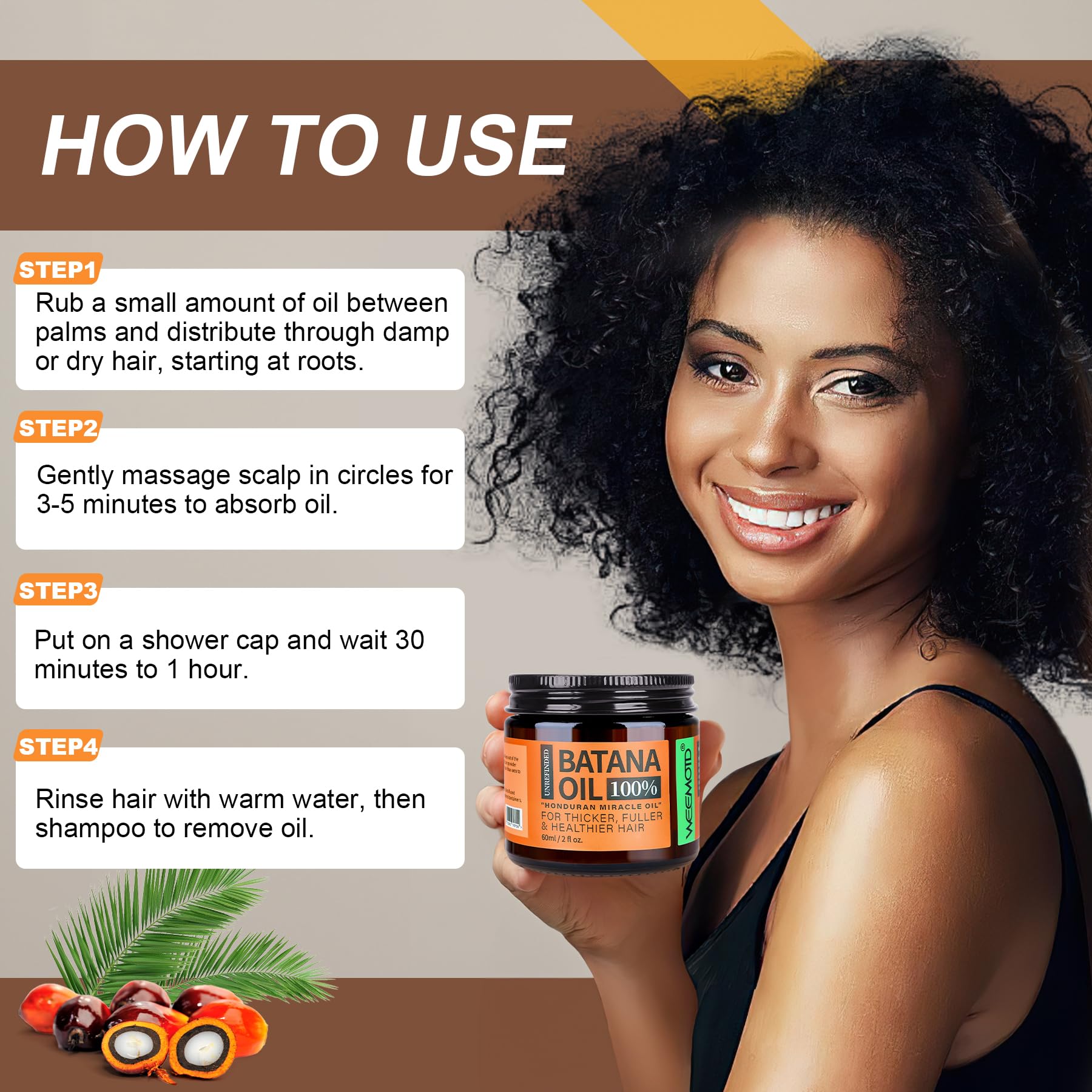 WEEMOTD Batana Oil ingredients label, highlighting plant-based formula.