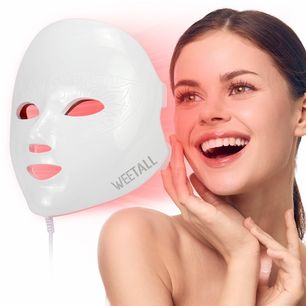 Weetall 8-color LED mask front view for at-home facial care and texture improvement.