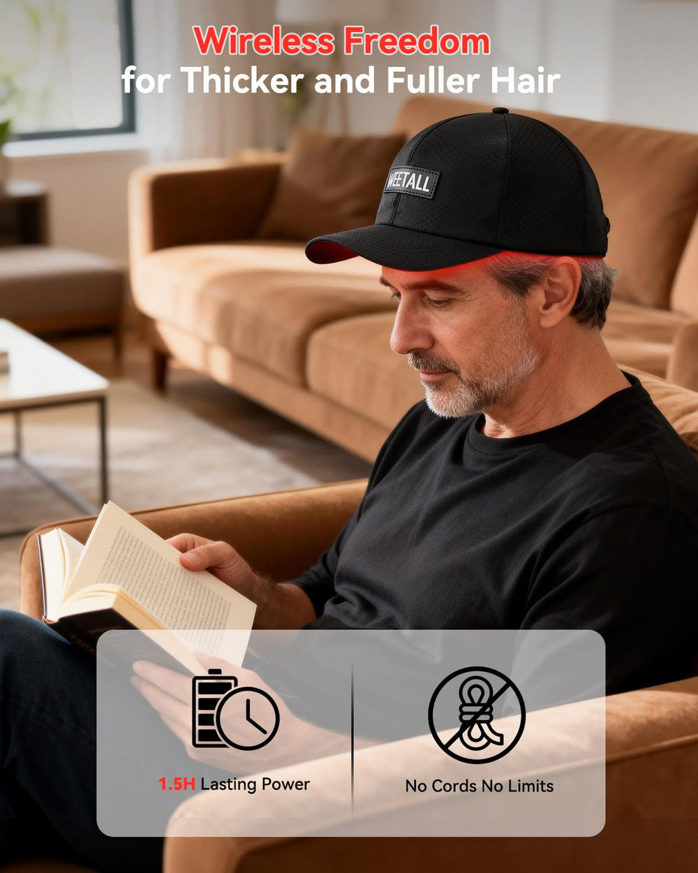 WEETALL red light cap multi-mode settings for a personalized routine.