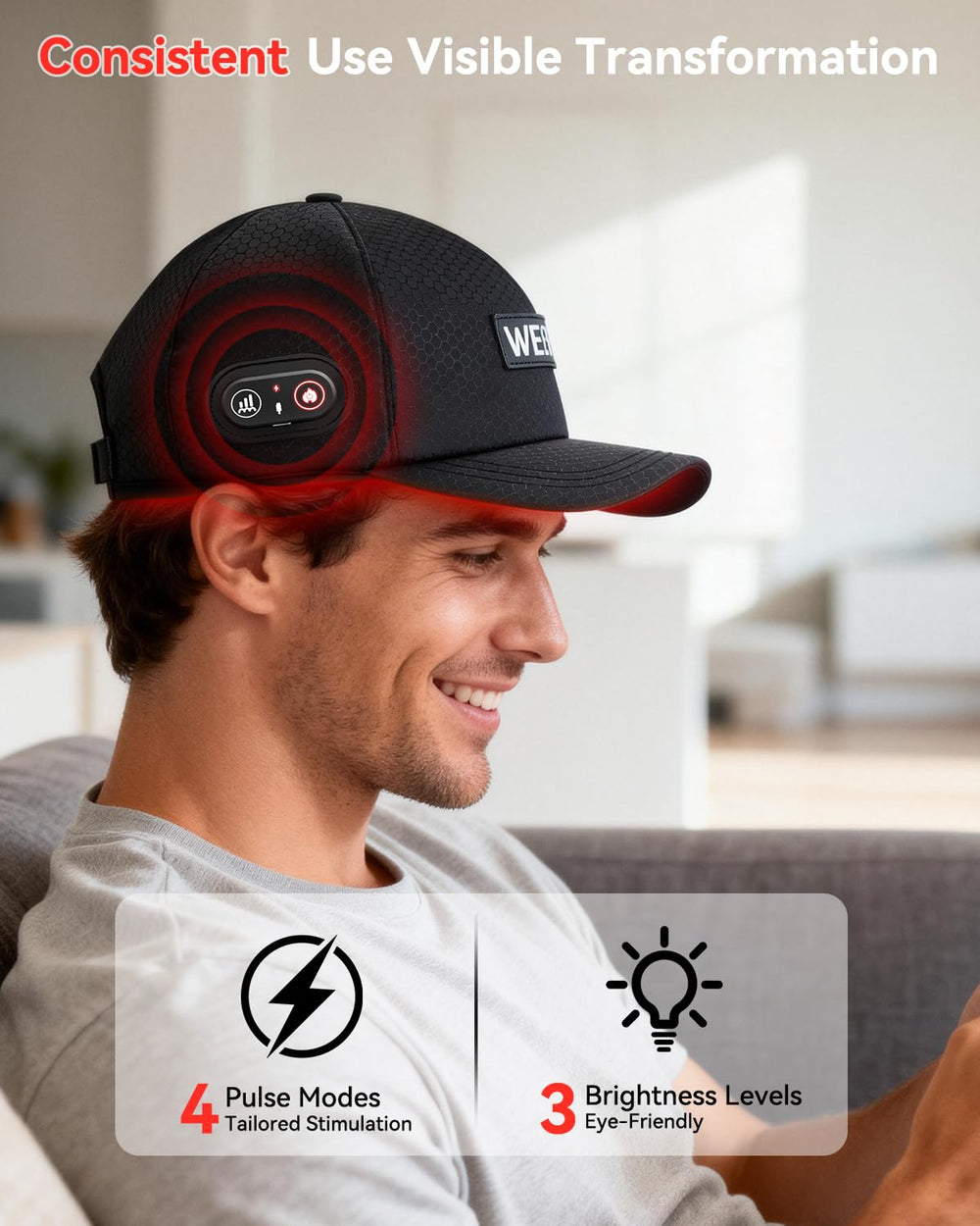 WEETALL red light cap soft inner cushion provides gentle wear.