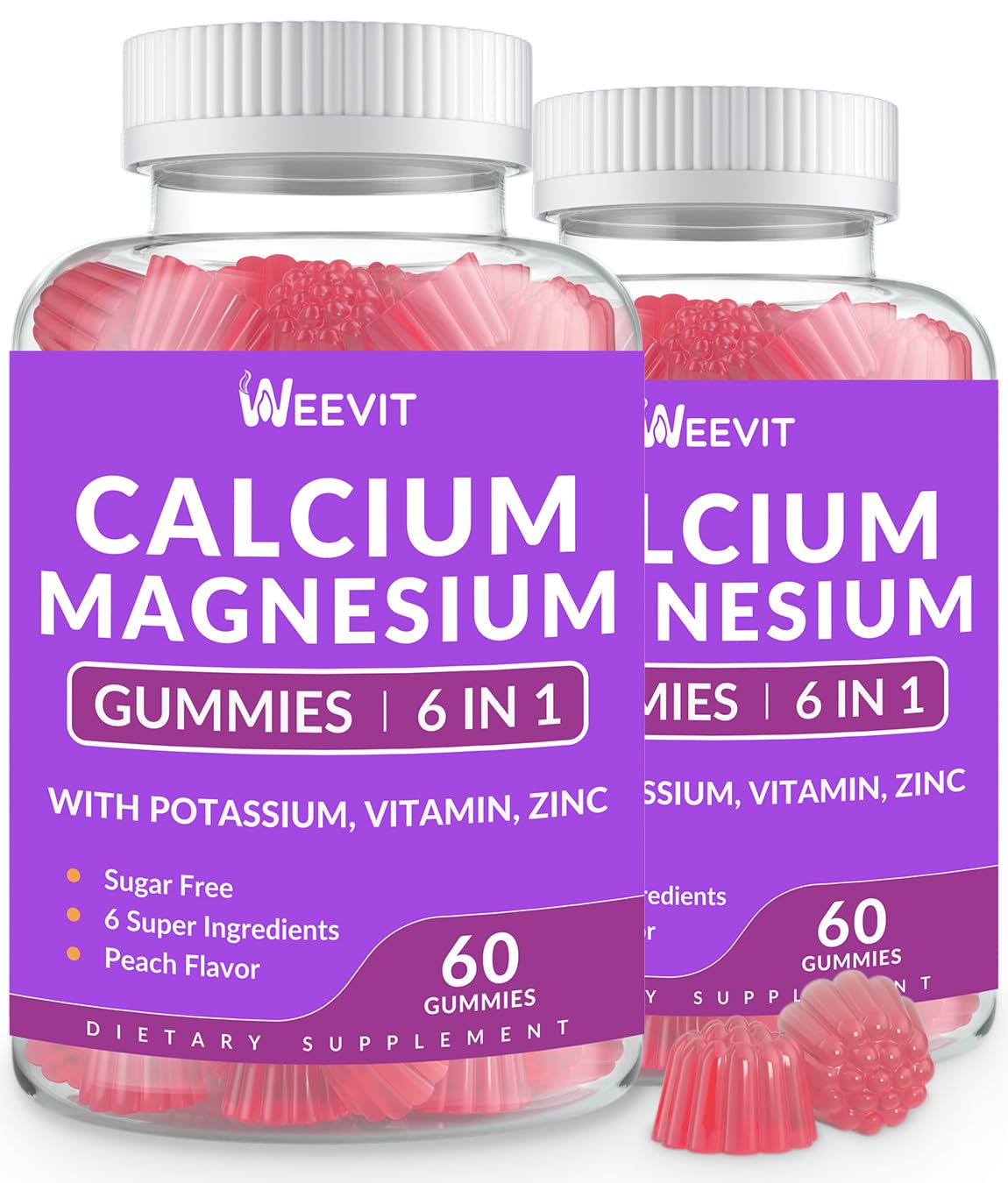 Weevit calcium gummies bottle visual for a bone-support daily supplement.