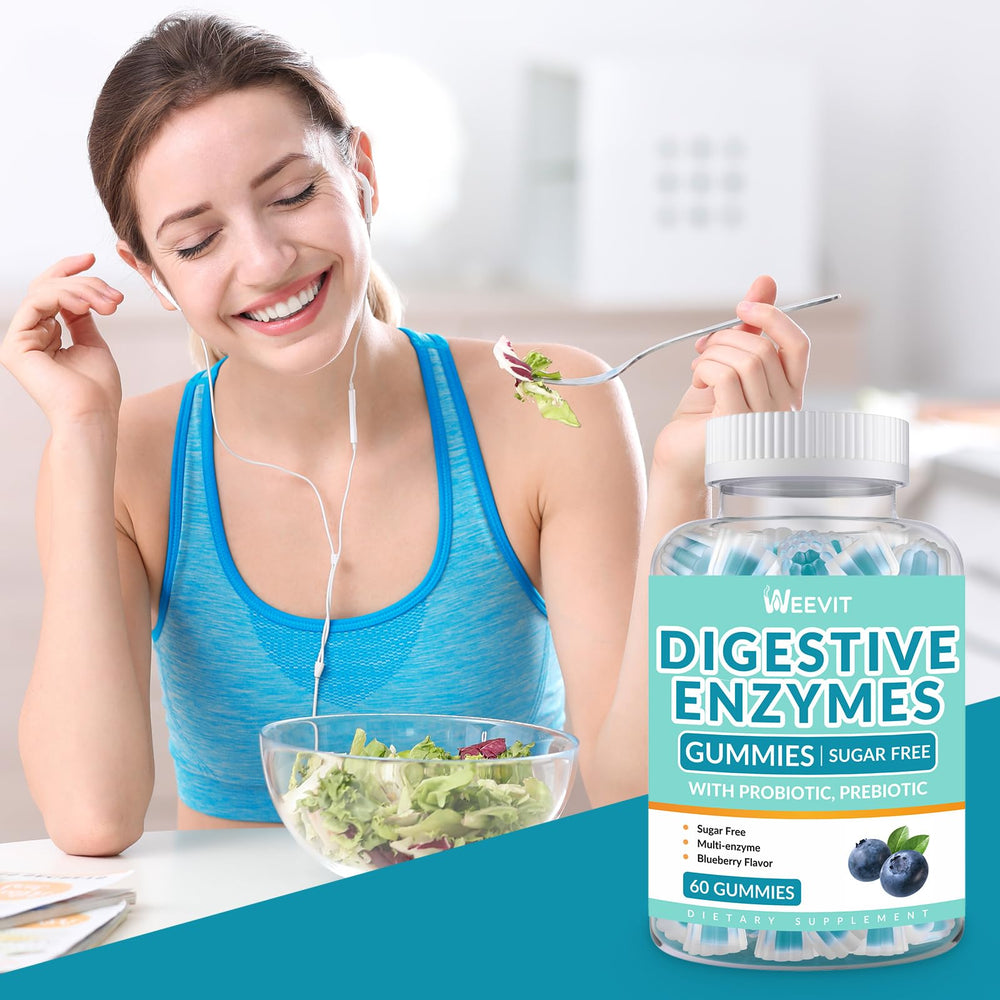 Weevit Digestive Enzymes Gummies blueberry flavor close-up for tasty digestion support