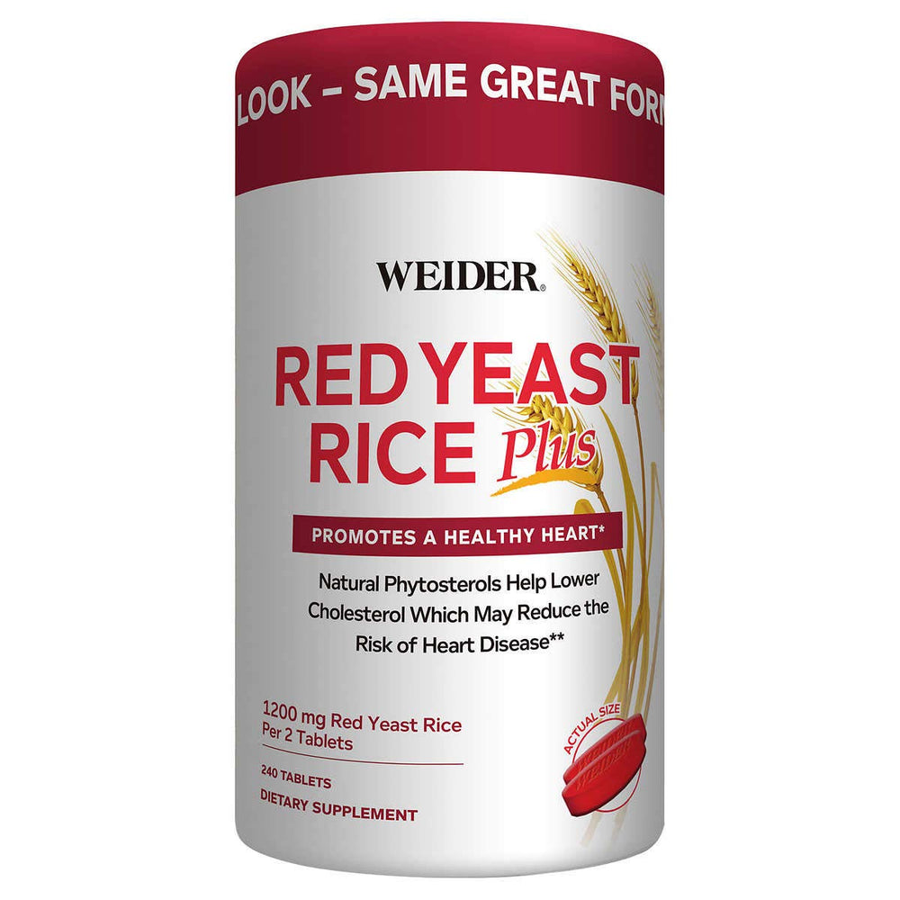 Weider Red Yeast Rice Plus bottle front with 240 tablets for heart health support.