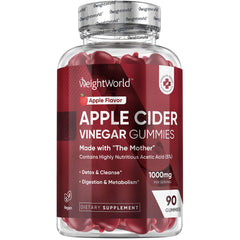 WeightWorld Apple Cider Vinegar Gummies with The Mother, 90-count, convenient daily digestion support.