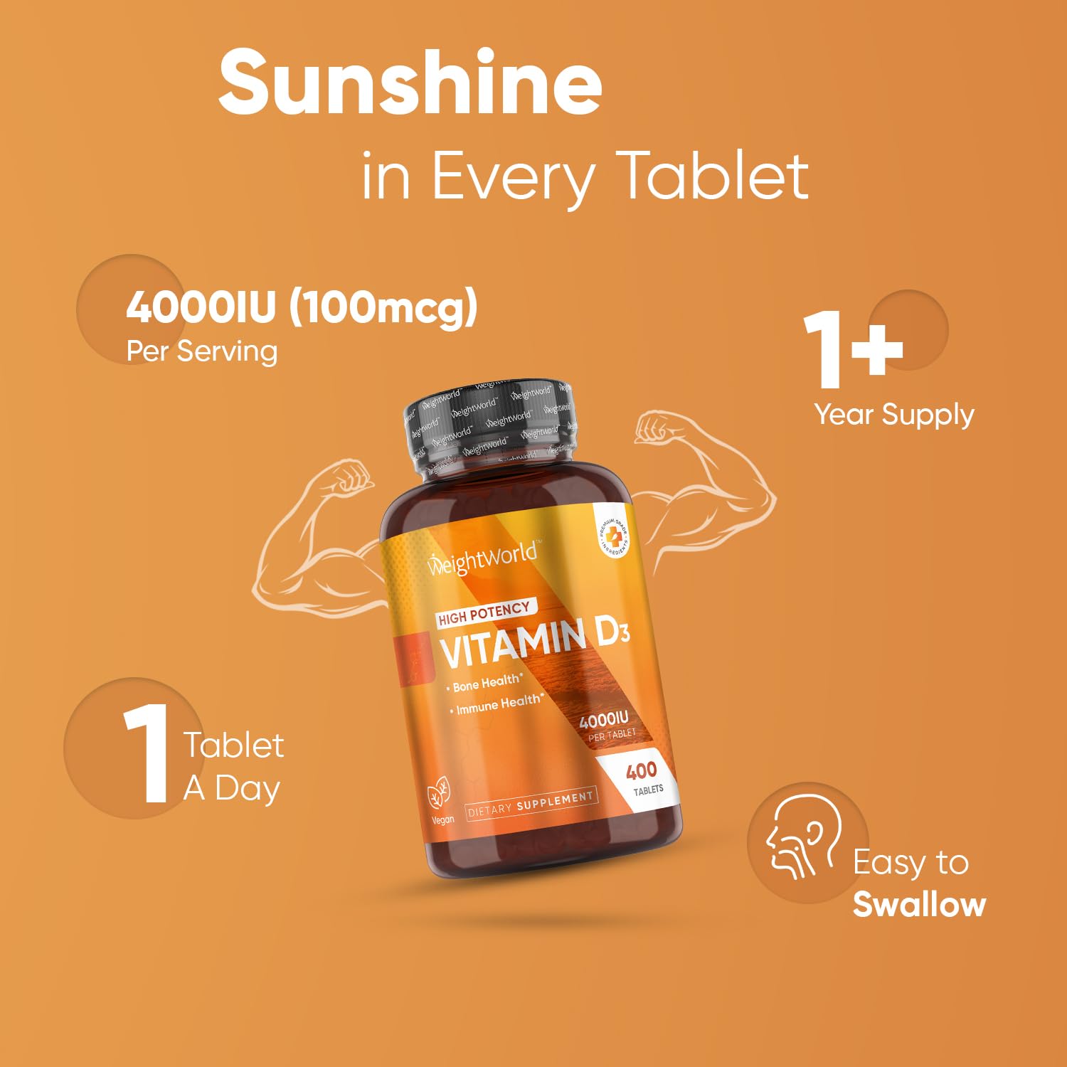 WeightWorld Vitamin D3 4000IU tablets on a sunny scene for daily bone support.