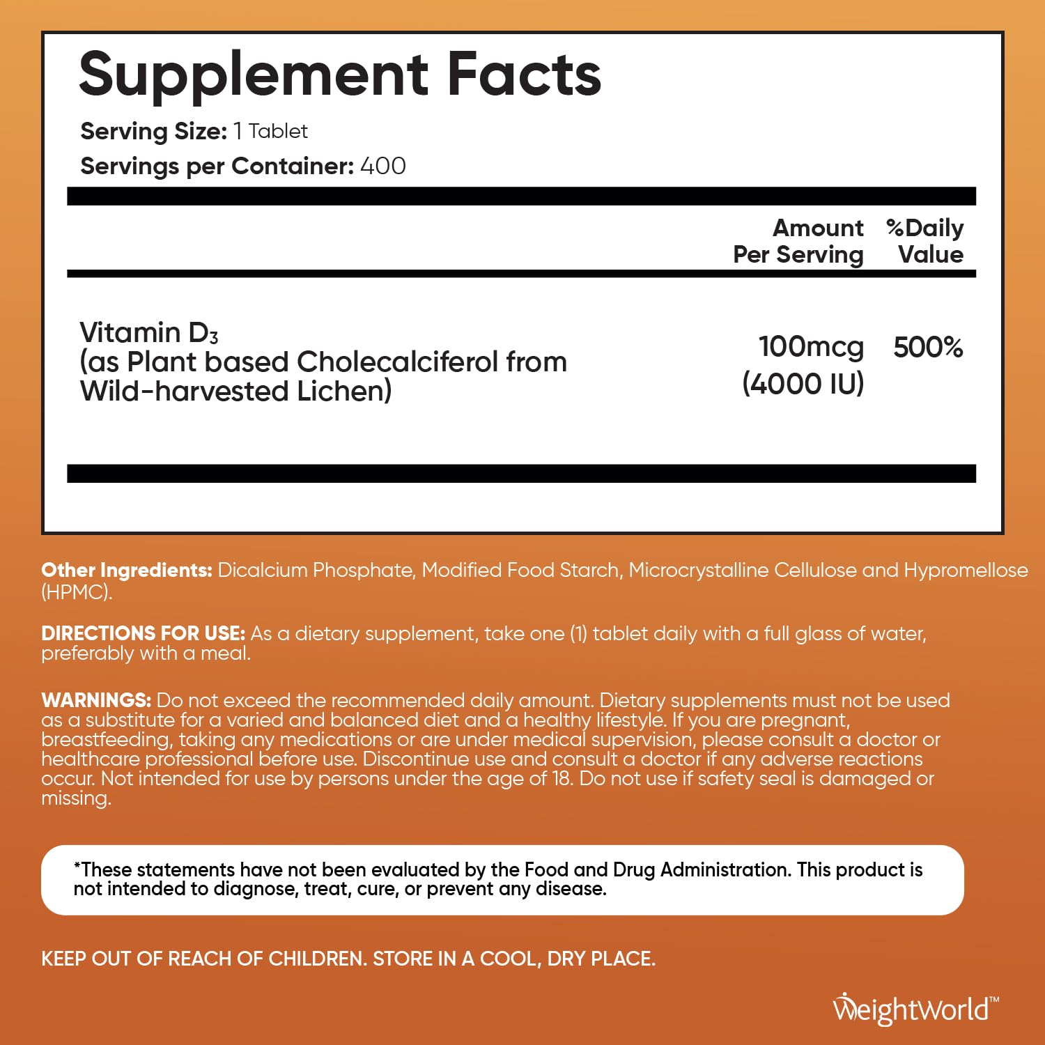 WeightWorld Vitamin D3 packaging close-up showing long shelf-life and labeling.