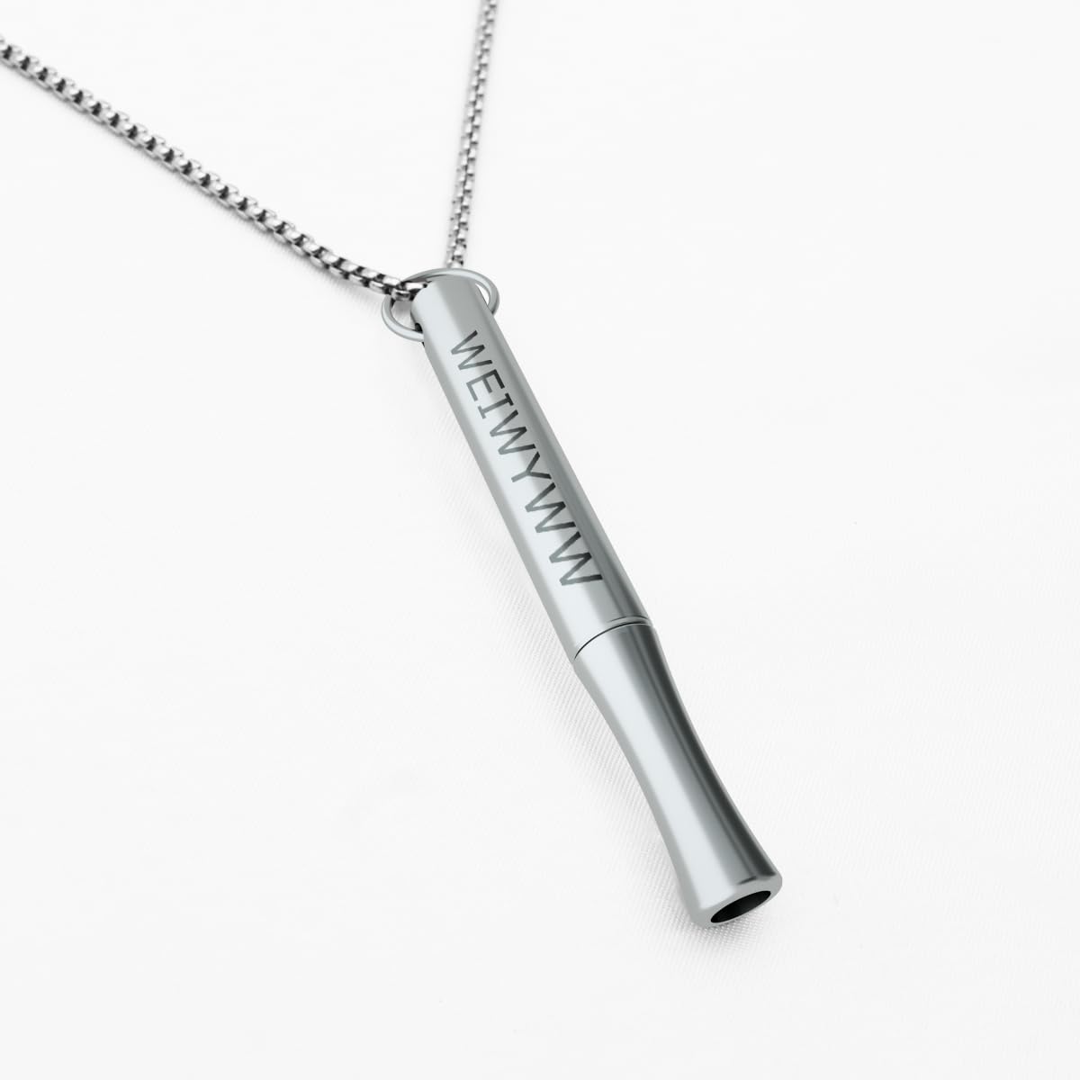 WEIWYWW titanium steel breathing necklace front view, durable design supporting stress relief throughout the day.