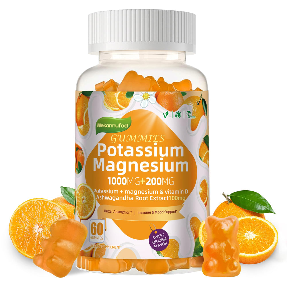 Wekannufod potassium magnesium gummies bottle highlights convenient daily nutrition support.