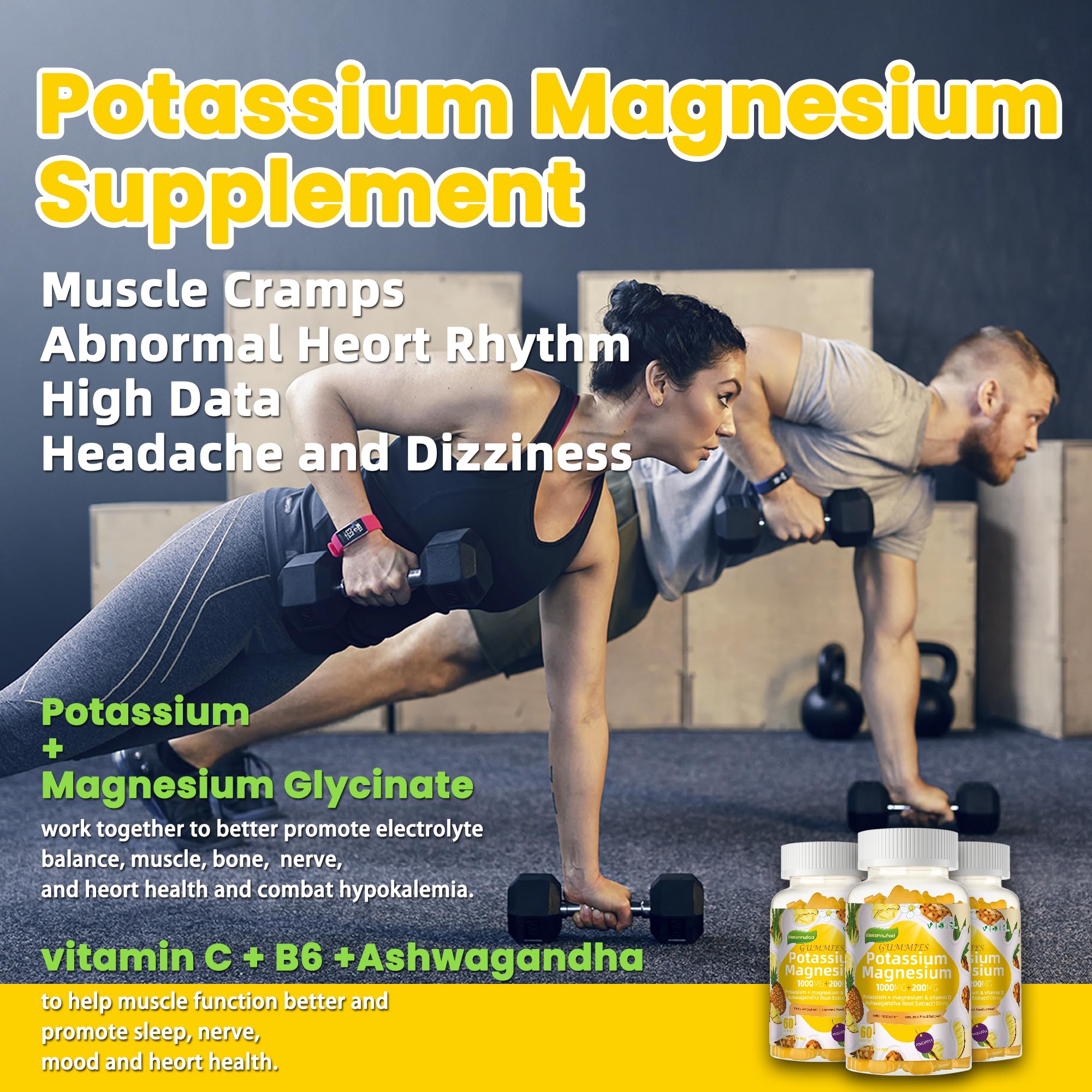 Wekannufod potassium magnesium gummies pineapple flavor for simple daily use