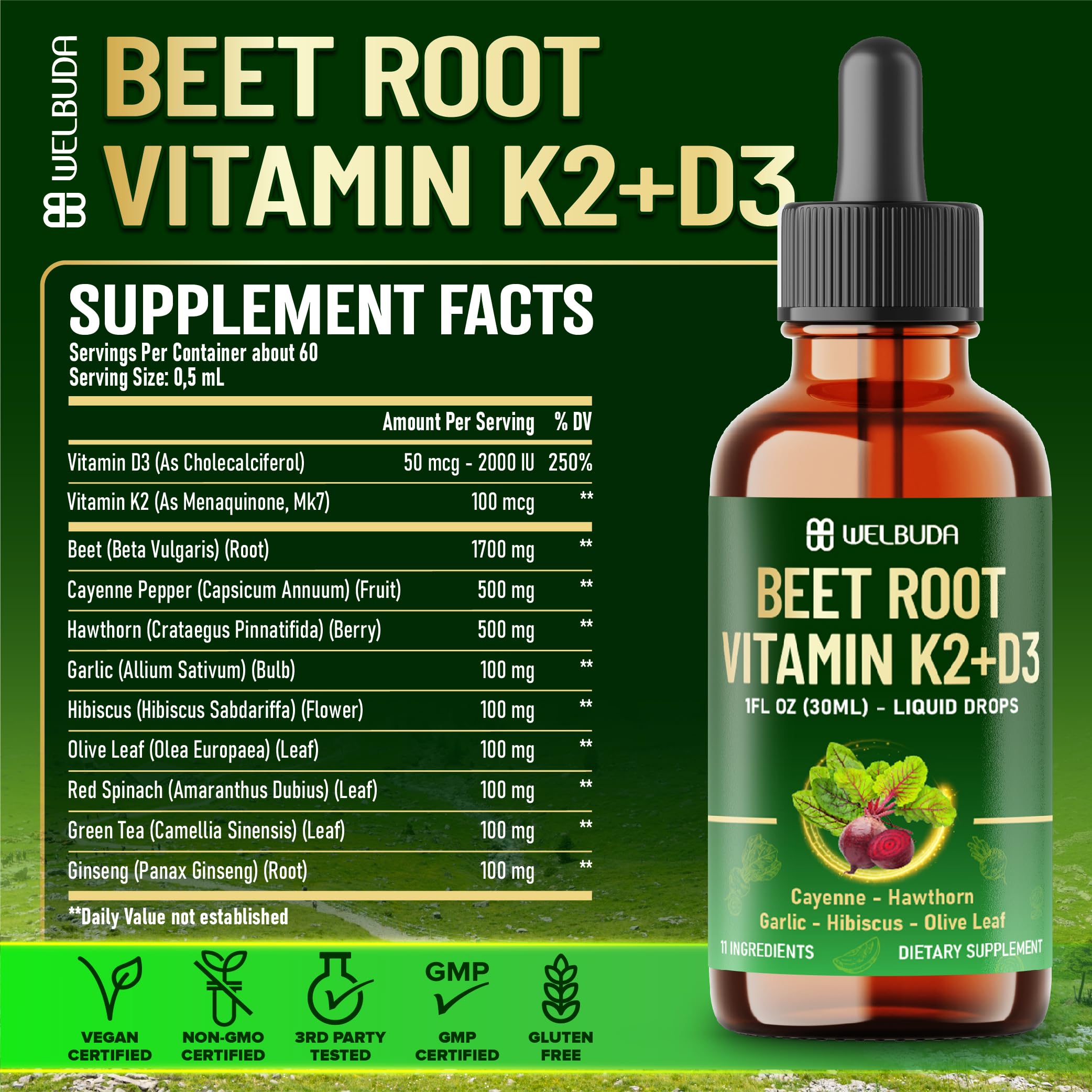 WELBUDA 11in1 Beet Root Liquid — hawthorn and hibiscus close-up