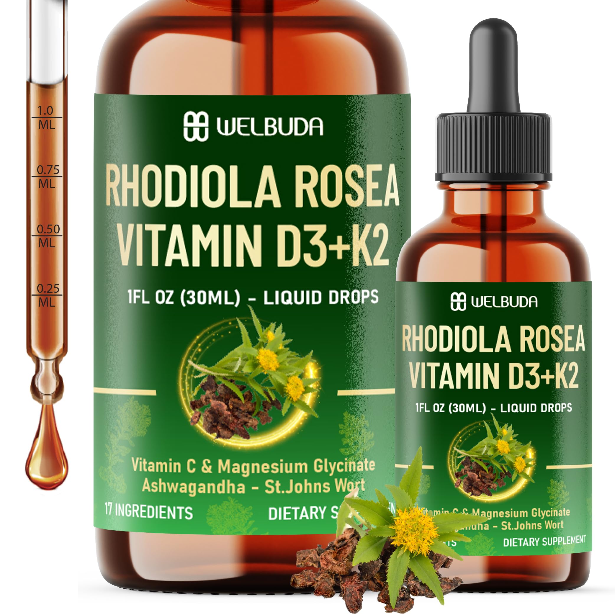 WELBUDA 17in1 Rhodiola Rosea drops bottle with dropper for daily balance