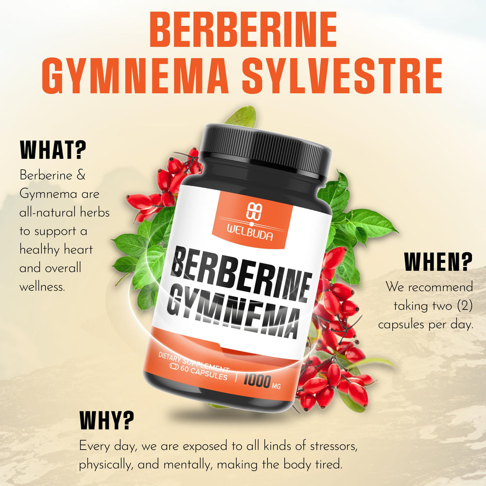 WELBUDA Berberine-Gymnema packaging emphasizing freshness and quality.