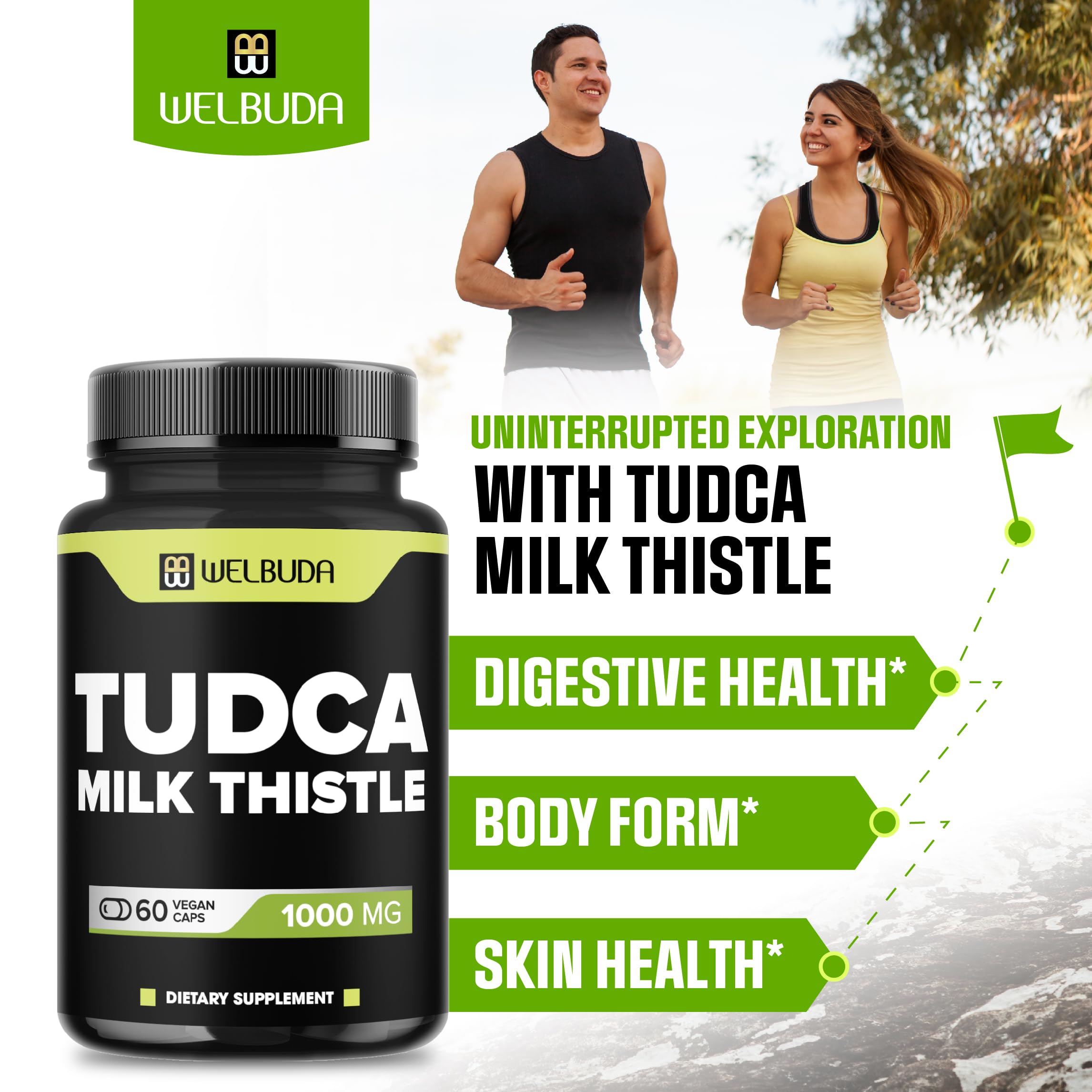 WELBUDA milk thistle ingredients label highlighting Tudca blend