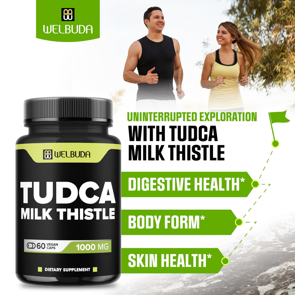 WELBUDA milk thistle ingredients label highlighting Tudca blend