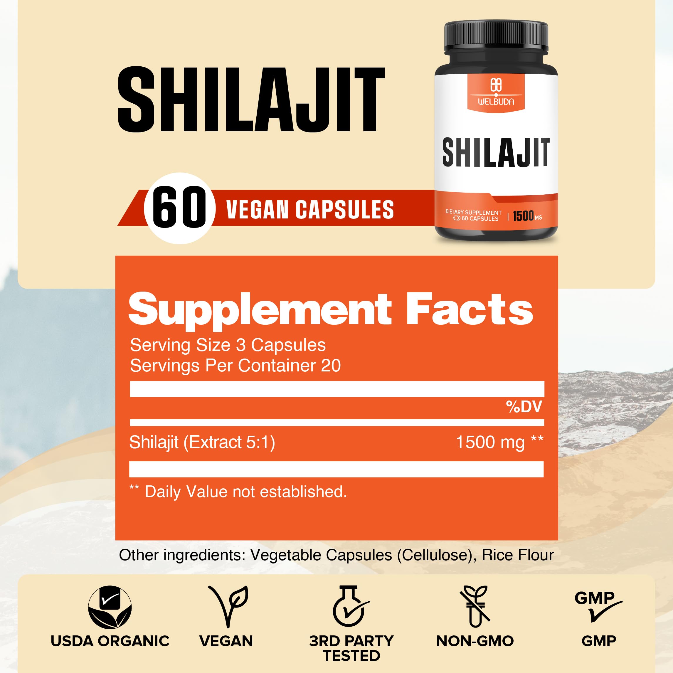 WELBUDA Shilajit capsules 60-count for consistent daily vitality