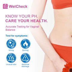 WelCheck vaginal pH test strip held in hand for quick at-home results.