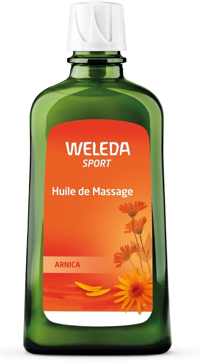 Weleda Arnica Massage Oil 200ml bottle for soothing massages and gentle relief.