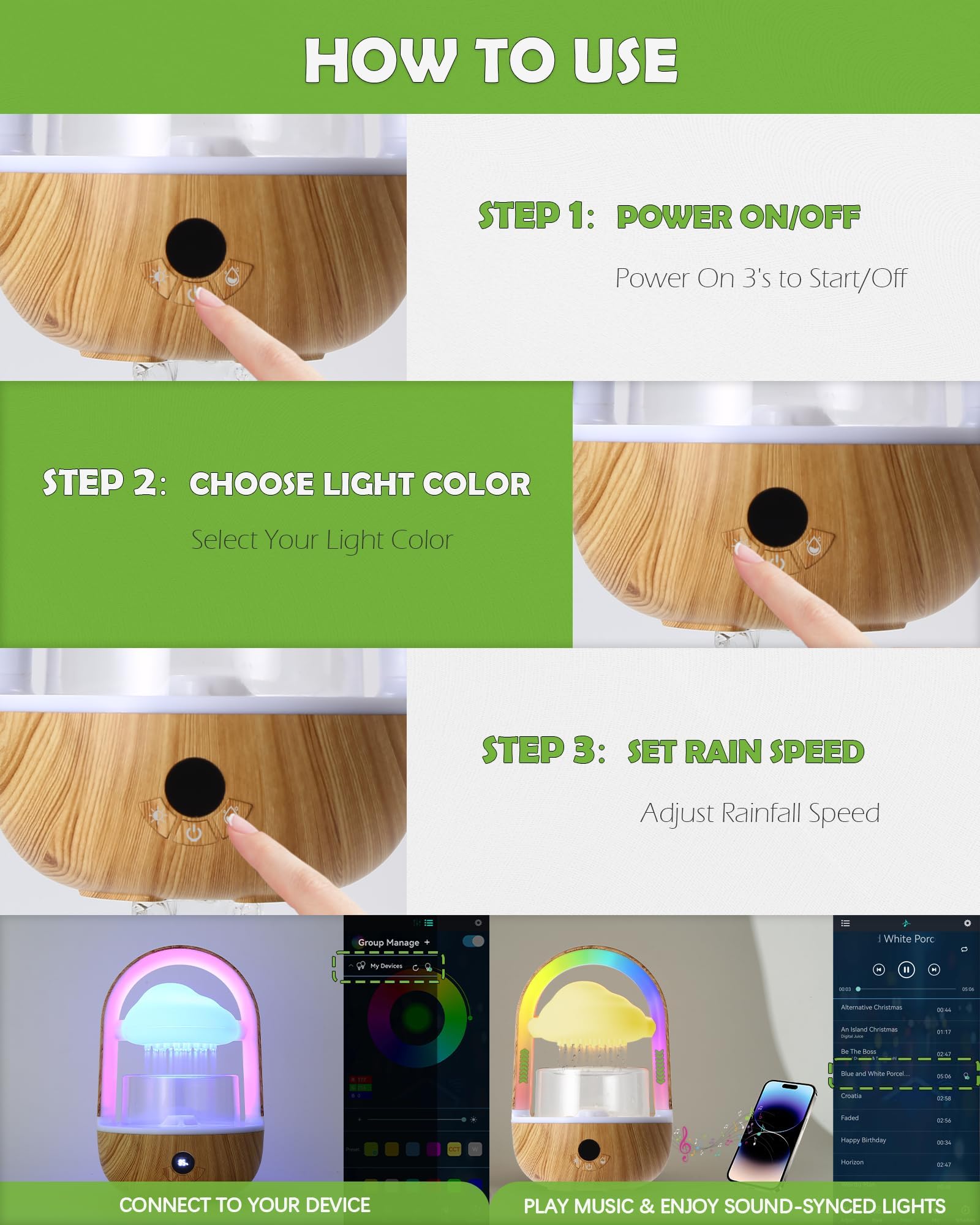 Weljoy diffuser functioning as a soft night light on a table