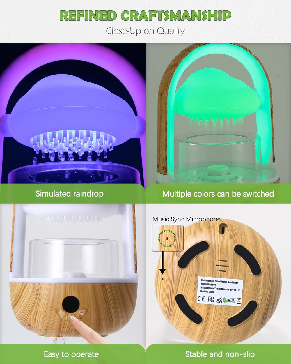 Weljoy diffuser producing gentle rain sounds on a desk