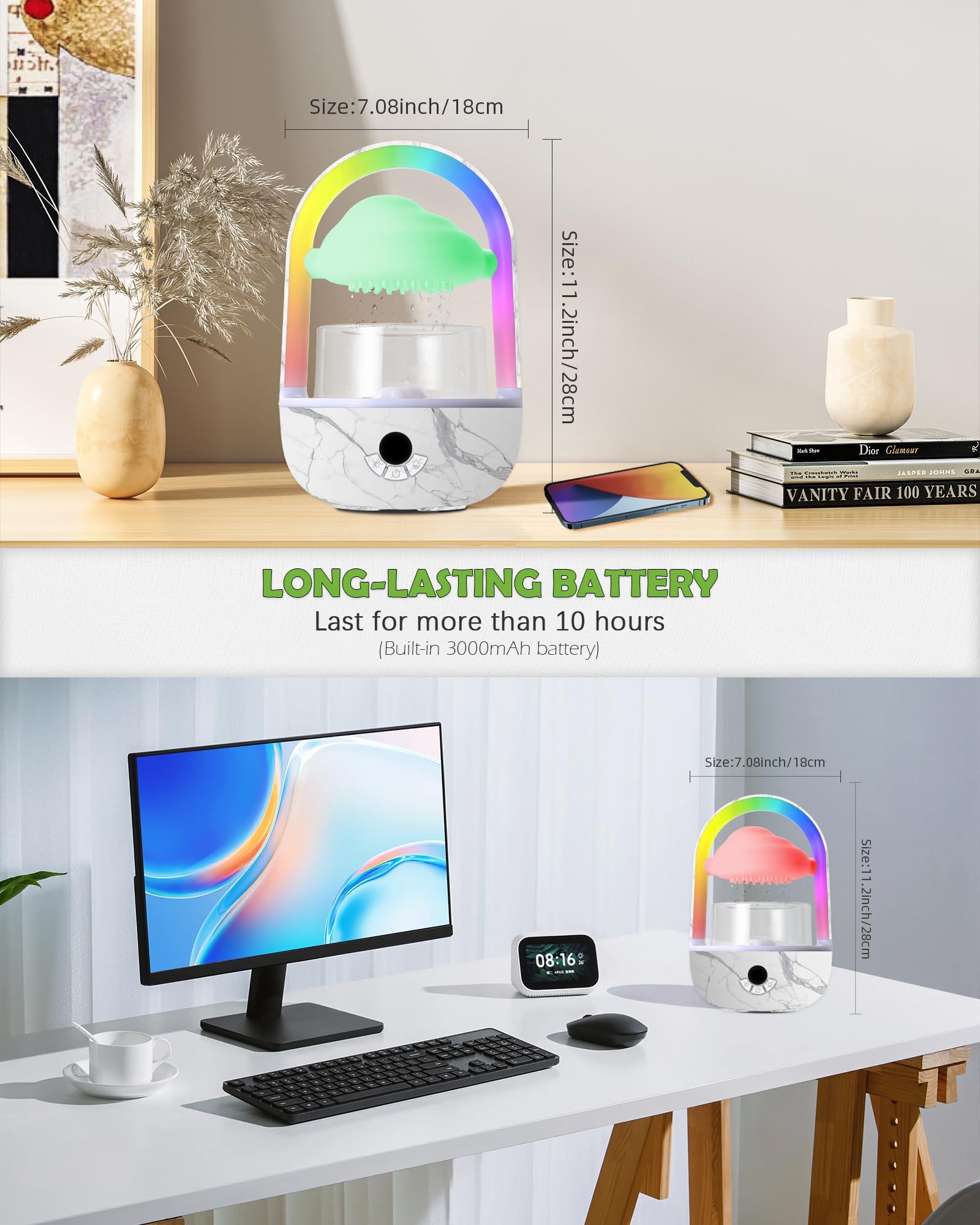 Weljoy Rainbow Rain Diffuser dimensions 7.08 x 7.08 x 10.2 inches