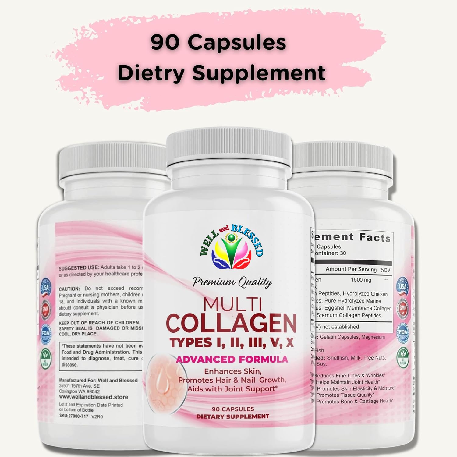 Well and Blessed capsules close up showing texture and potential joint care benefits.