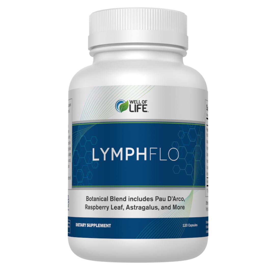 Well of Life LymphFlo bottle label shows convenient capsule form for daily lymphatic support.