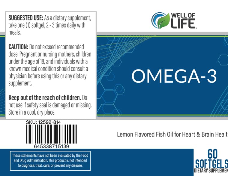 Well of Life Omega-3 purity label emphasizes non-GMO and testing.
