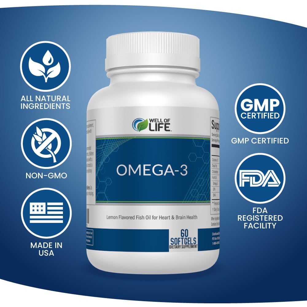 Well of Life Omega-3 USA-made manufacturing seal on packaging.