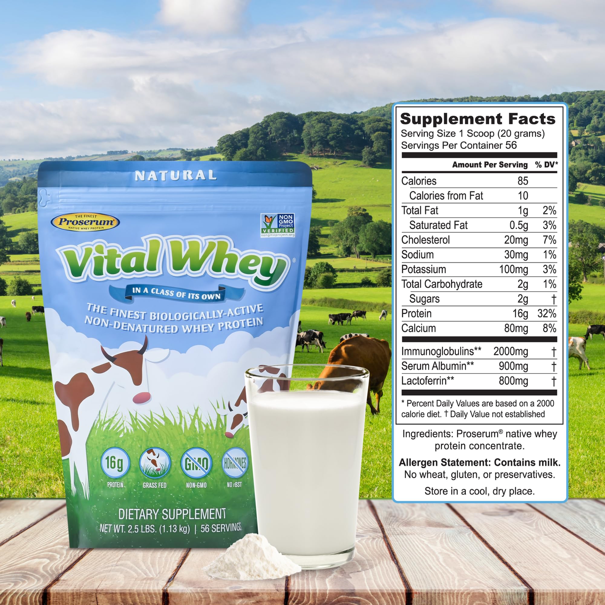 Well Wisdom Vital Whey grass-fed logo emphasizing natural source