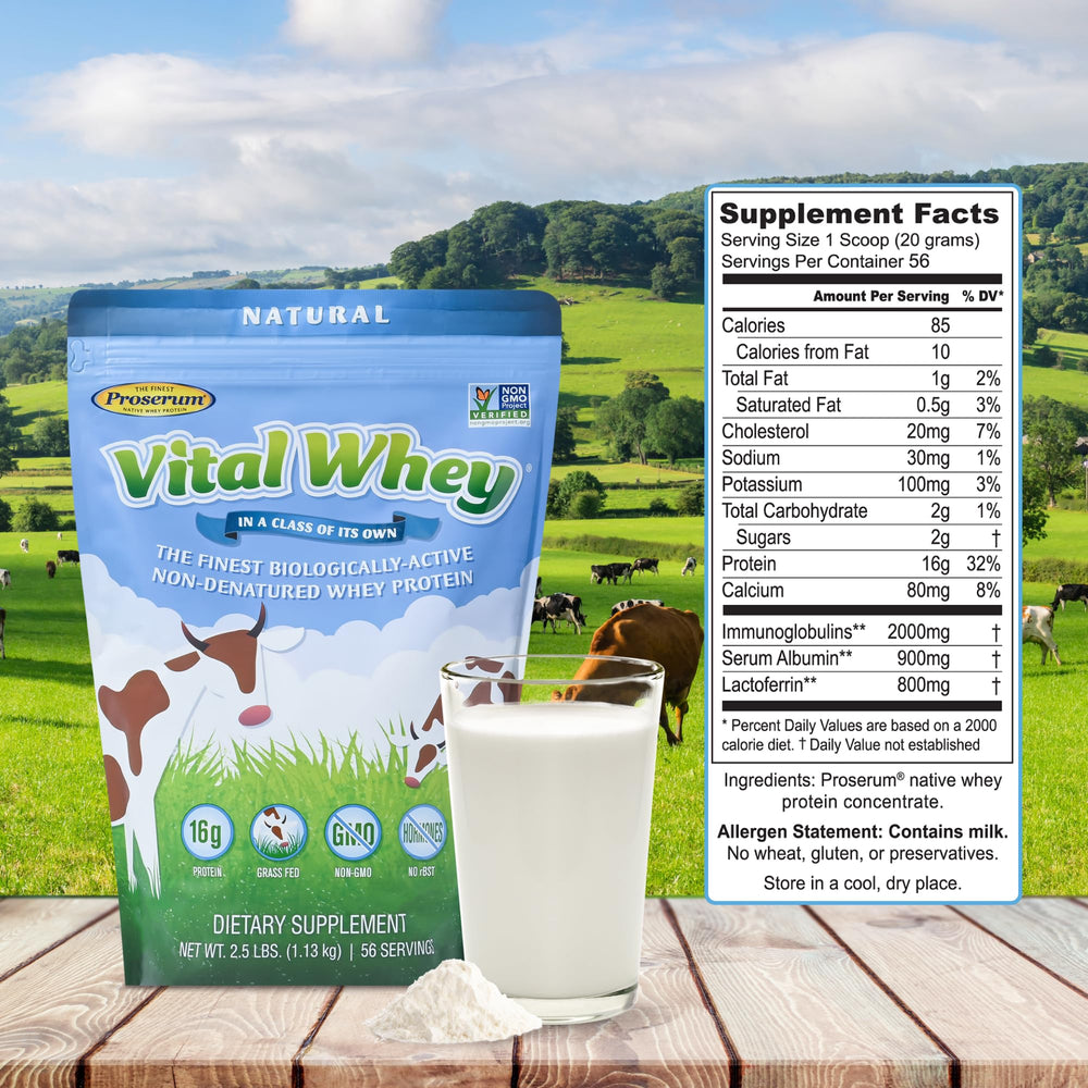 Well Wisdom Vital Whey grass-fed logo emphasizing natural source