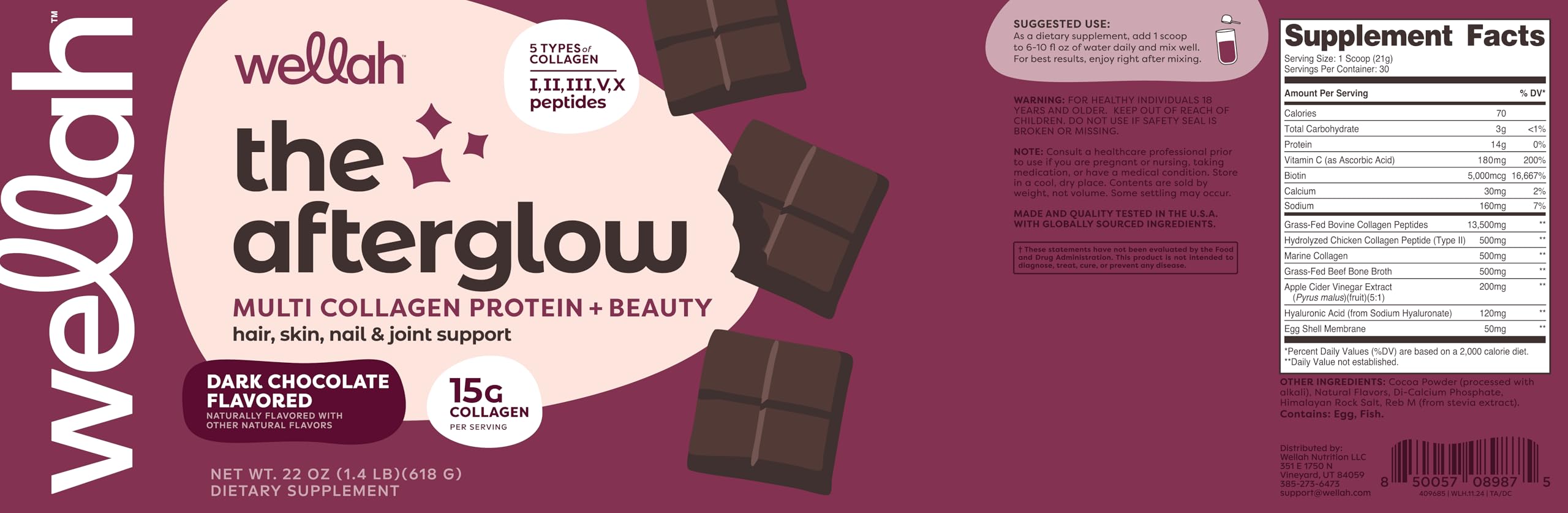 Wellah Afterglow dark chocolate drink shows rich flavor and smooth texture.
