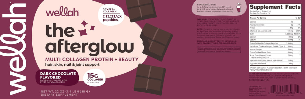 Wellah Afterglow dark chocolate drink shows rich flavor and smooth texture.