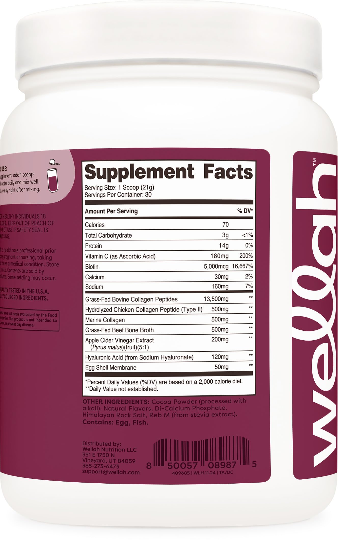Wellah Afterglow nutrition panel emphasizes 15g collagen per serving.