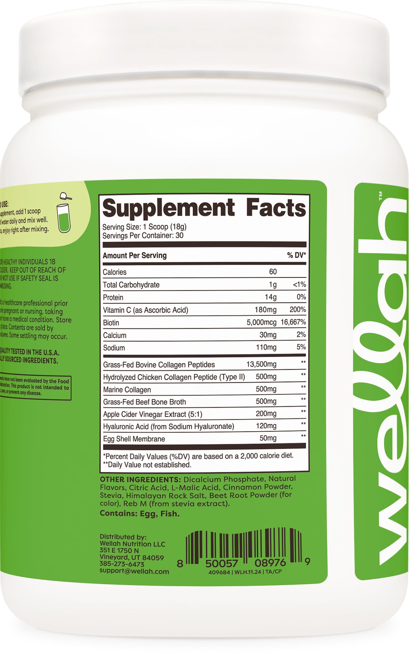 Wellah The Afterglow nutrition label shows 14 g protein per serving for daily nourishment