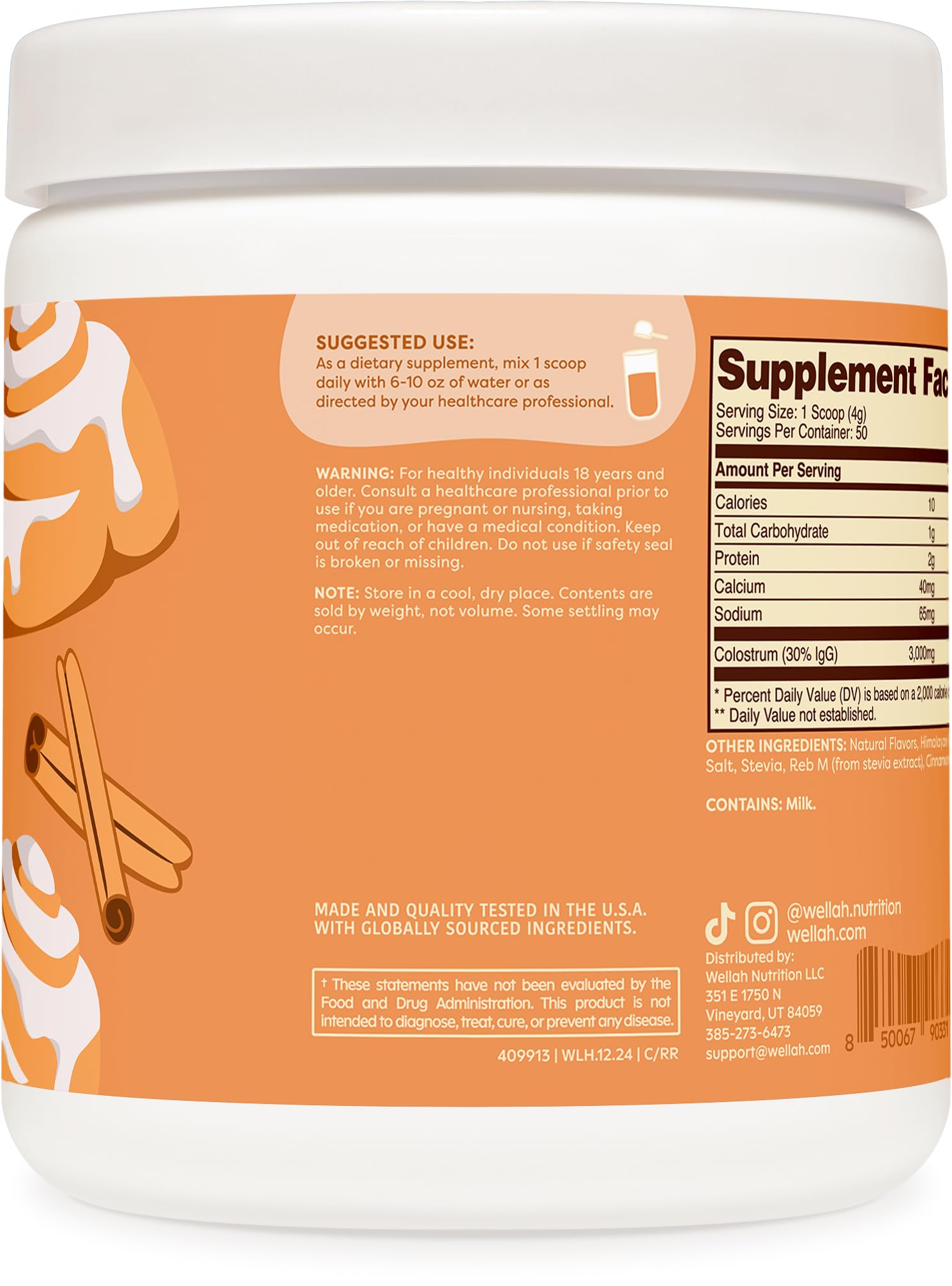 Wellah Colostrum 3g per serving; easy dose for consistent intake.