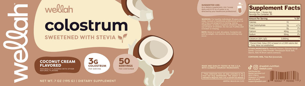 Wellah Colostrum Coconut Cream certification badge signaling quality control