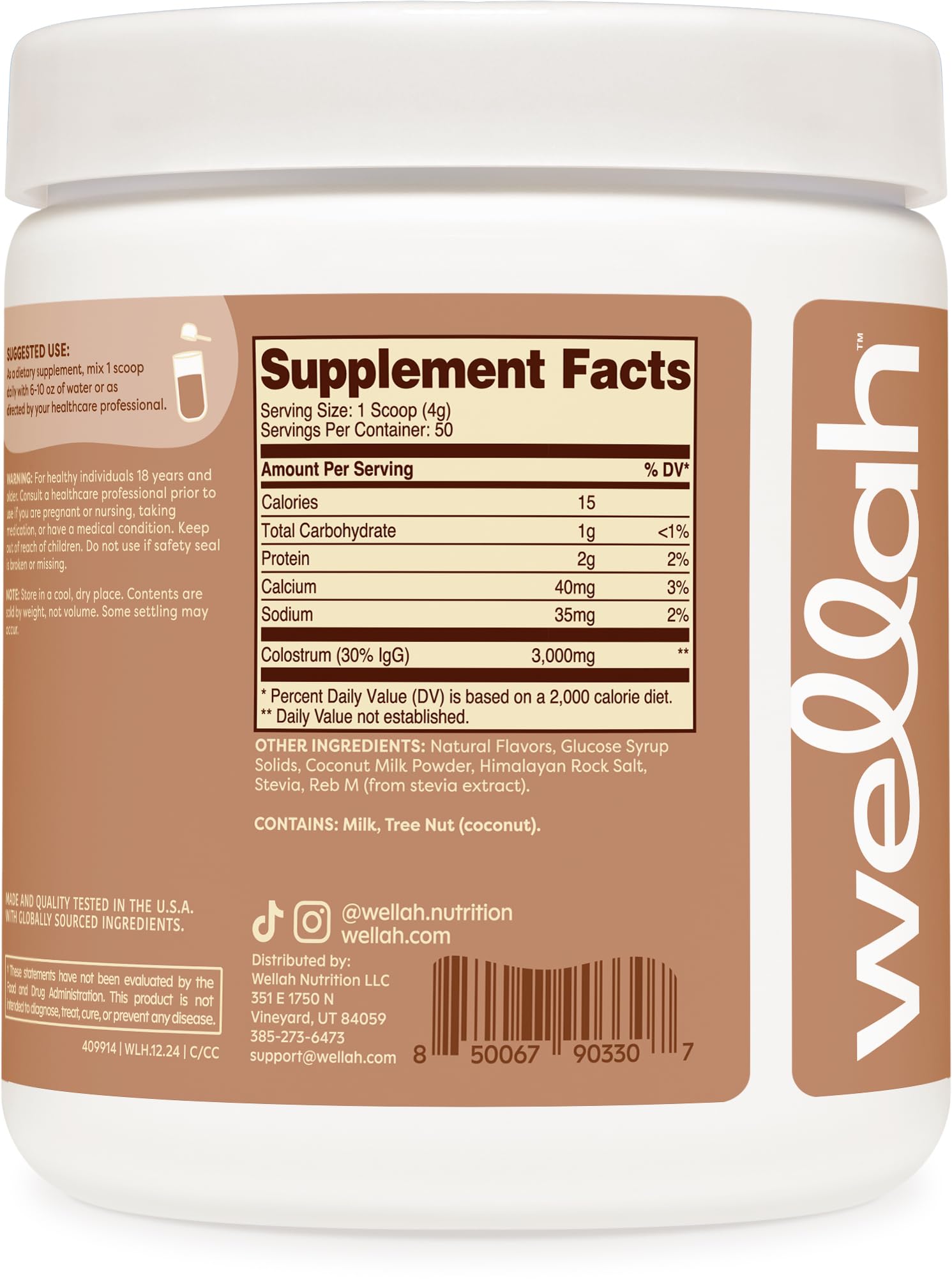 Wellah Colostrum Coconut Cream with stevia for sugar-free sweetness