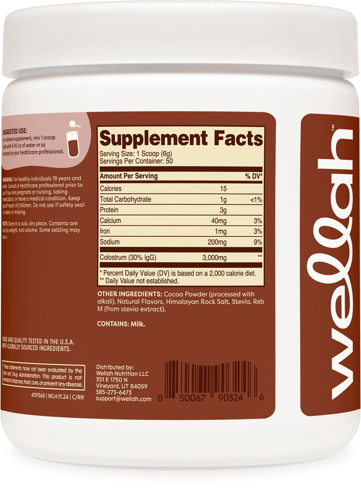 Wellah Colostrum Rocky Road label indicating quality and third-party testing