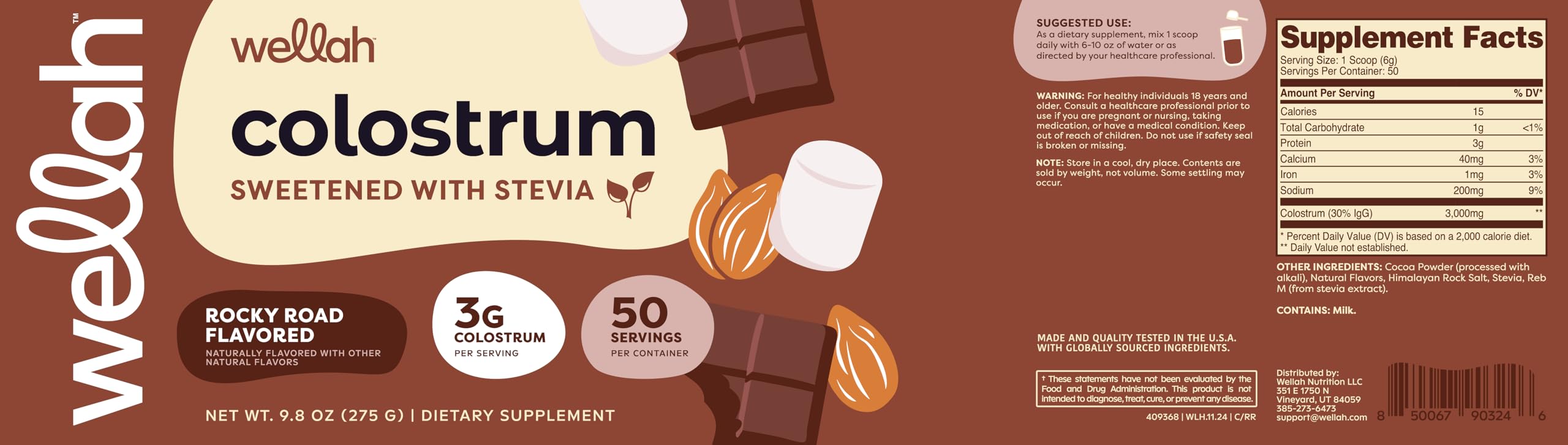 Wellah Colostrum Rocky Road tub ready for daily use and storage