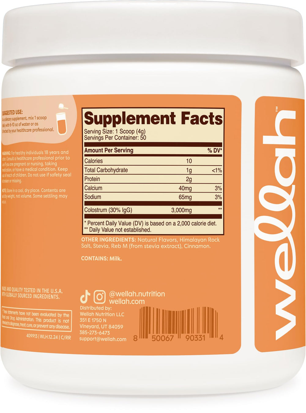 Wellah Colostrum stevia-sweetened; sugar-free flavor option for everyday consumption.