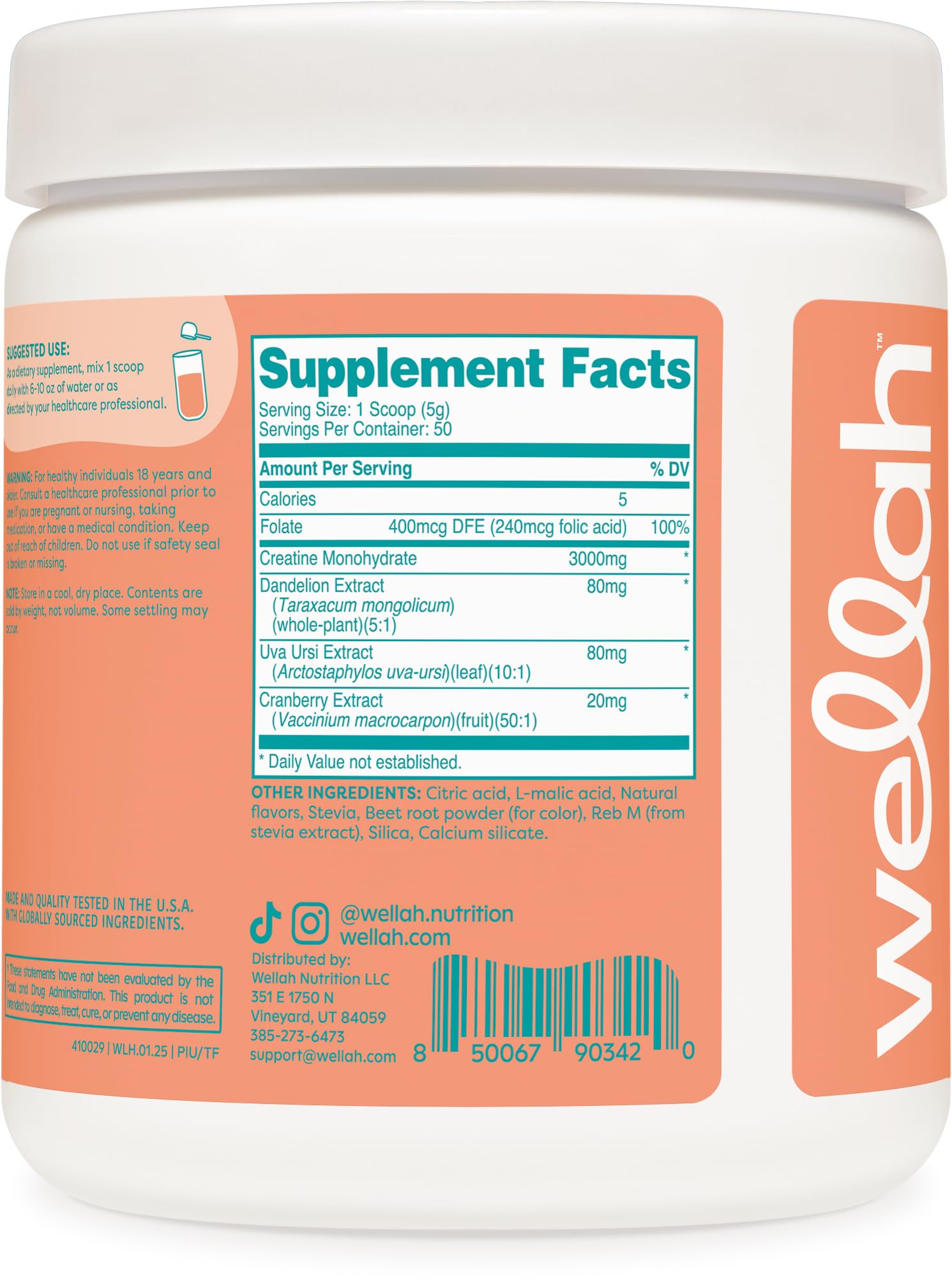 Wellah Creatine dandelion cranberry extract visual emphasizes natural blend