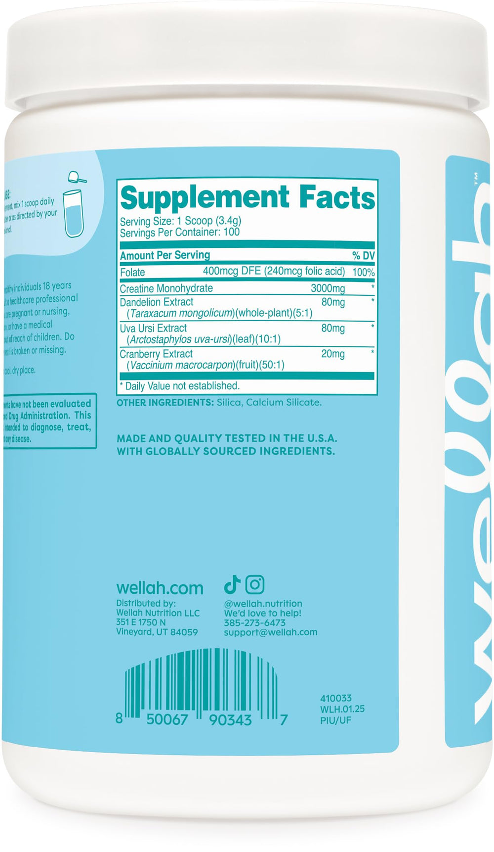 Wellah Creatine for Women botanical blend with dandelion, uva ursi, cranberry