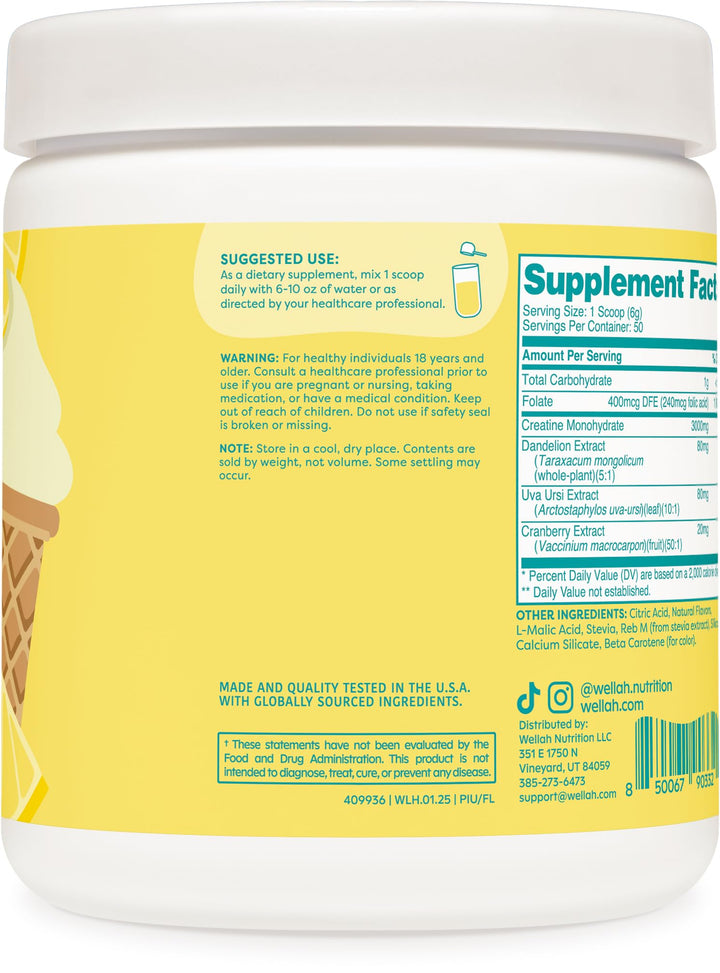 Wellah Creatine for Women ingredients include dandelion and cranberry extract for everyday use